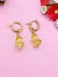 Gold Citrine Earrings, Gold Gemstone Hoop Earrings, Natural Gemstone Jewelry N4238