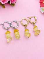Citrine Earrings, Gold or Silver Hoop Earrings, Natural Gemstone Jewelry N4238A