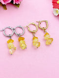 Citrine Earrings, Gold or Silver Hoop Earrings, Natural Gemstone Jewelry N4238A