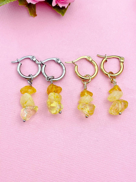 Citrine Earrings, Gold or Silver Hoop Earrings, Natural Gemstone Jewelry N4238A