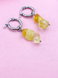 Silver Citrine Earrings, Gold or Silver Hoop Earrings, Natural Gemstone Jewelry N4238B