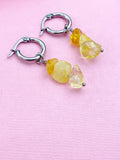 Silver Citrine Earrings, Gold or Silver Hoop Earrings, Natural Gemstone Jewelry N4238B