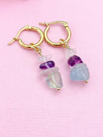 Gold Fluorite Earrings, Natural Gemstone Jewelry, N3975