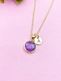 Gold Amethyst Charm Necklace, Initial Pendant, Personalized Jewelry, N3442
