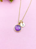 Amethyst Necklace, Gold Natural Amethyst Charm Necklace, N3442