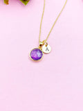 Gold Amethyst Charm Necklace, Initial Pendant, Personalized Jewelry, N3442