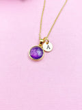 Gold Amethyst Charm Necklace, Initial Pendant, Personalized Jewelry, N3442