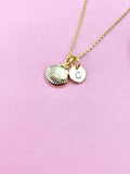 Gold Sea Shell Necklace, Initial Charm, Personalized Jewelry