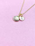 Gold Sea Shell Necklace, Initial Charm, Personalized Jewelry