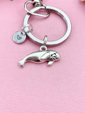 Manatee Keychain, Silver Manatee Seal Sea Cow Ocean Fish Charm, Personalized Gift, N5156