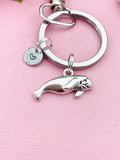 Manatee Keychain, Silver Manatee Seal Sea Cow Ocean Fish Charm, Personalized Gift, N5156