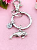 Manatee Keychain, Silver Manatee Seal Sea Cow Ocean Fish Charm, Personalized Gift, N5156