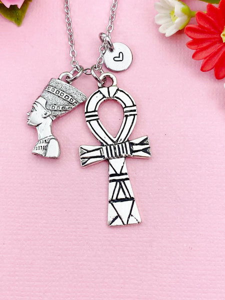 Nefertti Queen Ankh Necklace, Cross Necklace, Ankh Cross Charm, Egyptian Cross Charm, N5769C