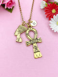 Gold Nefertiti Queen Ankh Necklace, Cross Necklace, Ankh Cross Charm, Egyptian Cross Charm, N5769D