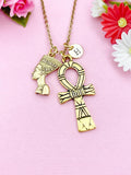 Gold Nefertiti Queen Ankh Necklace, Cross Necklace, Ankh Cross Charm, Egyptian Cross Charm, N5769D