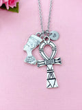Nefertti Queen Ankh Necklace, Silver Queen Cross Necklace, Ankh Cross Charm, Egyptian Cross Charm, N5548A