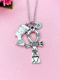 Nefertti Queen Ankh Necklace, Silver Queen Cross Necklace, Ankh Cross Charm, Egyptian Cross Charm, N5548A