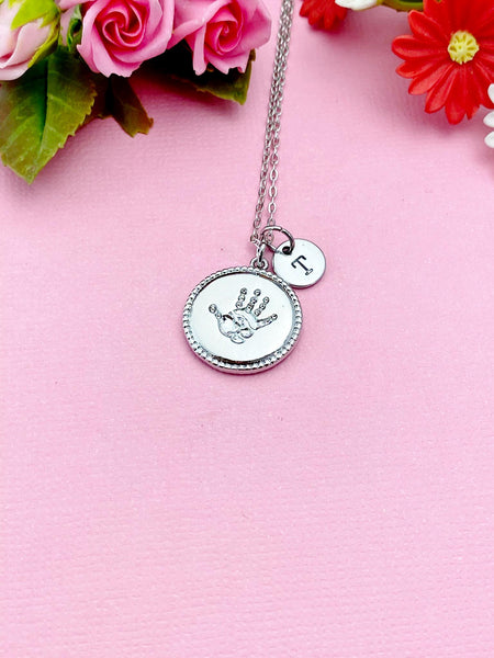 Silver Palm Print Charm Necklace, Baby Palm Print, Hand, N3851B