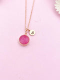 Pink Druzy Agate Charm Necklace, BN5259