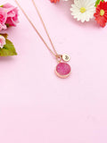 Pink Druzy Agate Charm Necklace, BN5259