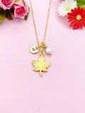 Gold Maple Leaf with Pearl Charm Necklace, N5142P