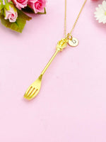 Gold Fork Crown Cross Charm Necklace, AN1290