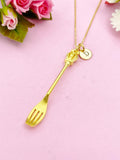 Gold Fork Crown Cross Charm Necklace, AN1290