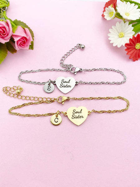 Gold or Silver Soul Sister Charm Bracelet, Tarnish Resistant, D291Z