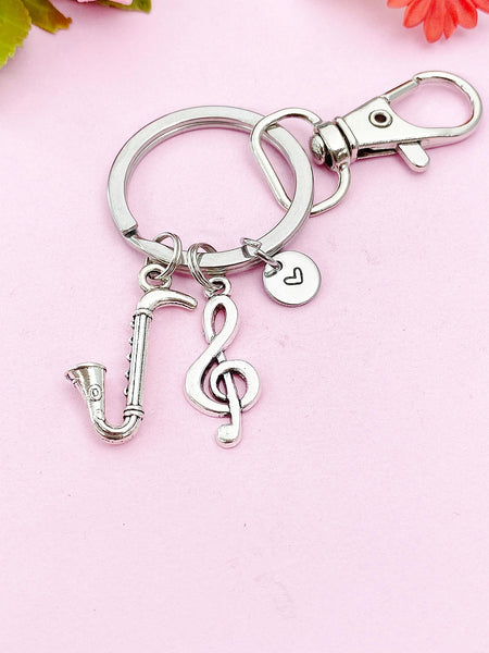 Bass Clarinet  Treble Clef Charm Keychain, Silver Bass Clarinet Music Charm, Matching Band Gifts, N1295A