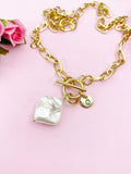 Gold Natural Freshwater Shell Paperclip Toggle Clasps Necklace, N6059Z