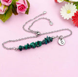 Malachite Bracelet, Silver or Gold Natural Malachite Gemstone Jewelry, N5877B