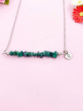 Silver Natural Malachite Necklace, Natural Malachite Gemstone Jewelry, Bracelet Option, N5877S