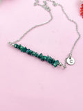 Silver Natural Malachite Necklace, Natural Malachite Gemstone Jewelry, Bracelet Option, N5877S