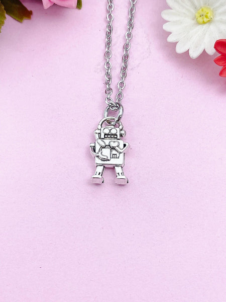 Robot Necklace, Silver 3D Robot Charm, Robot Pendants, Robotics Gift, Engineer Gift, Personalized Gift, N2716