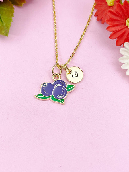Blueberry Charm Gold Necklace, Fruit Foodie Jewelry Gift, N6259