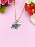 Blueberry Charm Gold Necklace, Fruit Foodie Jewelry Gift, N6259