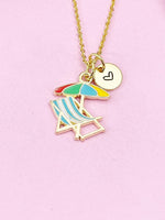 Beach Chair Umbrella Charm Gold Necklace, Beach Summer Vacation Jewelry Gift, N6260