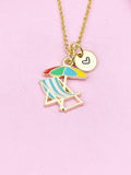 Beach Chair Umbrella Charm Gold Necklace, Beach Summer Vacation Jewelry Gift, N6260