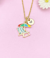 Beach Chair Umbrella Charm Gold Necklace, Beach Summer Vacation Jewelry Gift, N6260