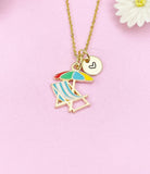 Beach Chair Umbrella Charm Gold Necklace, Beach Summer Vacation Jewelry Gift, N6260