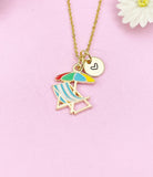 Beach Chair Umbrella Charm Gold Necklace, Beach Summer Vacation Jewelry Gift, N6260