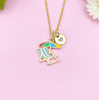 Beach Chair Umbrella Charm Gold Necklace, Beach Summer Vacation Jewelry Gift, N6260