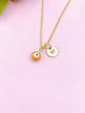 Evil Eye Gold Necklace, Coral Orange Evil Eye, N6263C