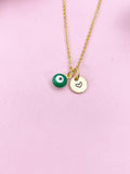 Evil Eye Gold Necklace, Green Evil Eye, N6263G