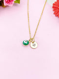 Evil Eye Gold Necklace, Green Evil Eye, N6263G