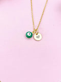 Evil Eye Gold Necklace, Green Evil Eye, N6263G