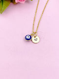 Evil Eye Gold Necklace, Dark Blue Evil Eye, N6263DB