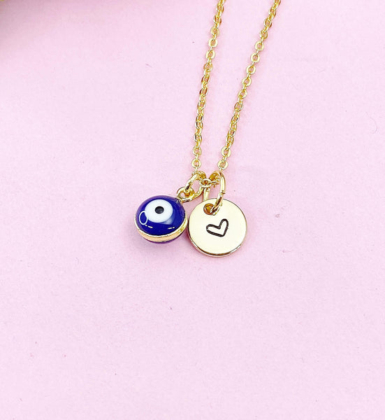 Evil Eye Gold Necklace, Dark Blue Evil Eye, N6263DB