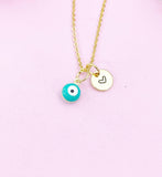Evil Eye Gold Necklace, Teal Green Evil Eye, N6263T