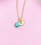 Evil Eye Gold Necklace, Teal Green Evil Eye, N6263T